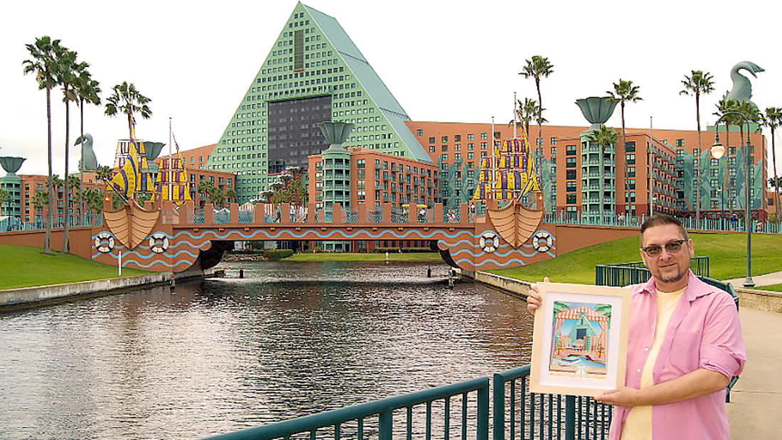 Standing with the finished artwork in front of the building that inspired it.